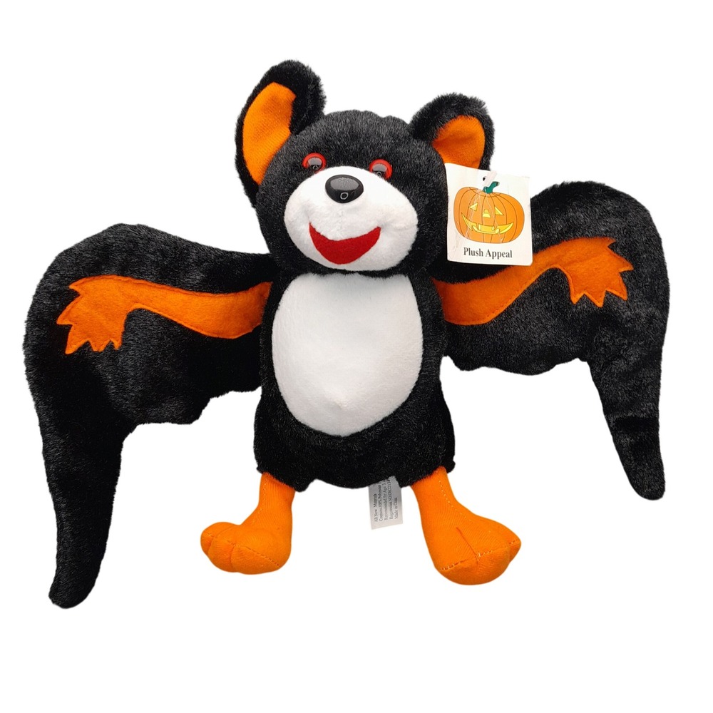 Plush Appeal Halloween Bat Stuffed Animal Black Orange 18 Inch Wingspan New